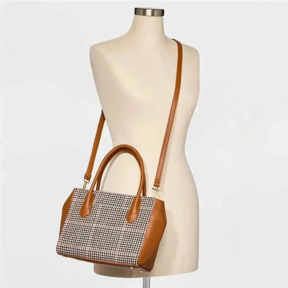 a new day Satchel Handbag,Multicolored/Brown/Green/White Houndstooth Crossbody - Picture 2 of 15